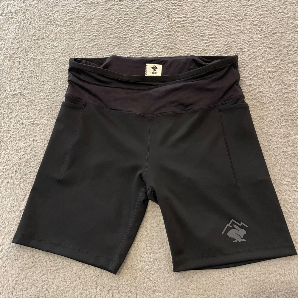 Rabbit Leggy Smashems 7" Running Tights Shorts Womens M Black Pocket Compression